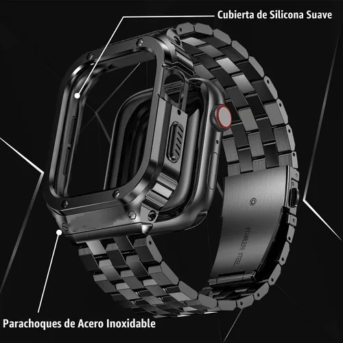 Vista 5 de SUPLINK Estuche de acero inoxidable y correa compatible con Apple Watch de 41 mm, 40 mm, 38 mm, protector de goma resistente para iWatch Apple Watch