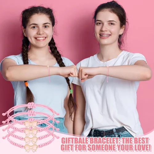 Vista 6 de Liliaafar Paquete de 24 Pulseras de Cuerda de Trenza de Lazo Coqueta, Regalo a Granel, Pulseras Ajustables de Cuerda Trenzada para Animadoras, Ideal