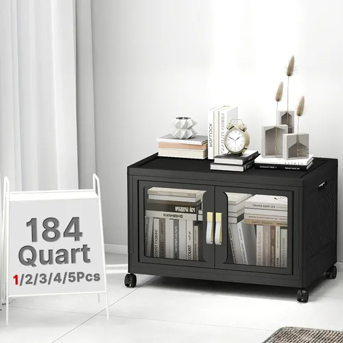 Vista 10 de Contenedor de almacenamiento apilable de 48 cuartos de galón con tapa, ruedas y puerta, organizador plegable de 12 galones para dormitorio, estudio