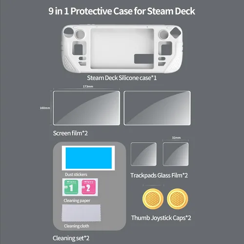 Vista 2 de IINE Steam Deck Protective Case 9 in 1 Full ProtectionSoft Silicone Material Shockproof CaseWhite
