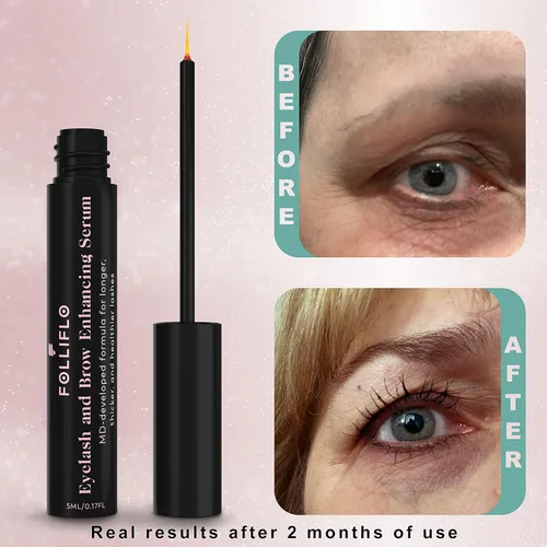 Vista 3 de Folliflo Suero acondicionador de pestañas y cejas con aceite de ricino y Panax Ginseng, cuidado diario ligero para pestañas y cejas de aspecto más