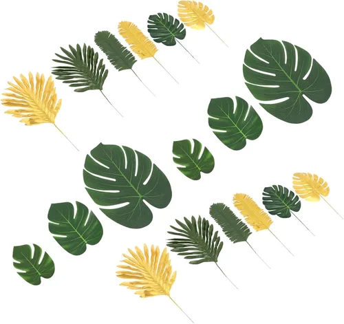 Vista 6 de 77 piezas de hojas de tortuga simuladas, plantas tropicales falsas, tallos de hojas verdes, tallos de palma sintética, plantas fronds, decoración