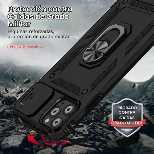 Vista 5 de Funda para iPhone 11 Pro Max con cubierta para lente de cámara, protector de pantalla HD, protección contra caídas de grado militar, soporte