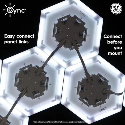 Vista 5 de Cync GE Dynamic Effects - Luces LED hexagonales inteligentes con WiFi que cambian de color, paneles de luz de pared para decoración de habitación