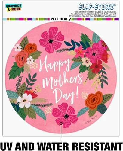 Vista 2 de GRAPHICS & MORE Happy Mother's Day Mom with Flowers Automotive Window Locker Circle Bumper Sticker