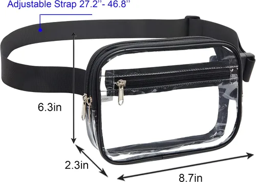 Vista 3 de Riñoneras transparentes, bolsa de cintura transparente aprobada para estadios con 3 bolsillos con cremallera, bolsa ligera con correa ajustable