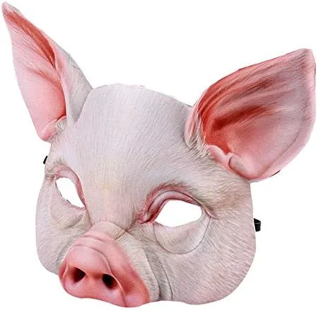 Vista 6 de Máscara de cerdo de miedo, máscara de animales de media cara, disfraz divertido para adultos, Halloween, fiesta de máscaras, cosplay