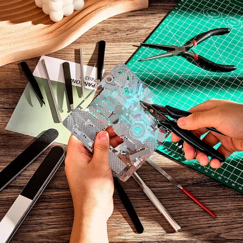 Vista 6 de Juego de 17 Herramientas de Rompecabezas de Metal, Kits de Herramientas para Modelos de Metal DIY, Asistencia de Doblado para Formas de Lengüeta