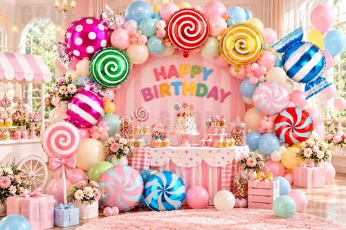 Vista 4 de Juego de globos de caramelo dulce con temática de remolino, globos