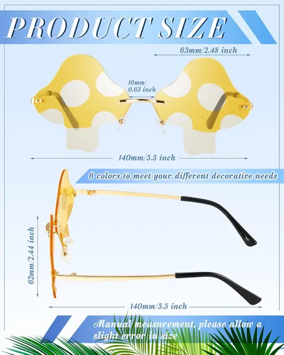 Vista 2 de 6 pares de lentes de sol con forma de hongo irregular sin marco gafas de sol retro de moda divertidas gafas de sol rave gafas de hongo transparentes