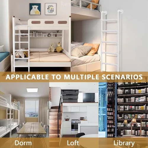 Vista 5 de White Bunk Bed Ladder for High Bed, Wrought Iron Loft Attic Ladder Wall Mounted Metal Step Ladder with Kit for Home/Small Spaces/Outdoor Rooftops