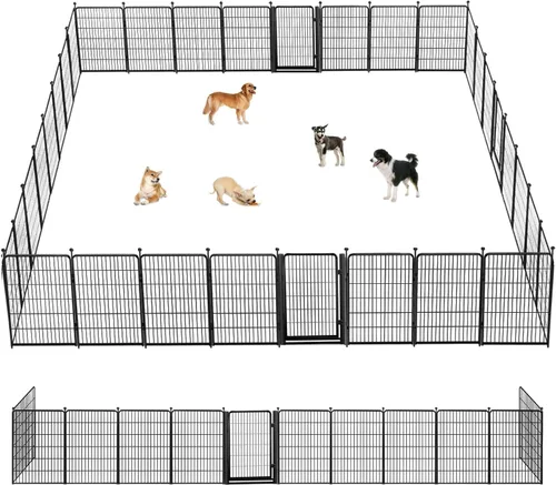 Vista 13 de Corralito para perros al aire libre, 40 pulgadas, 48 paneles, valla para perros con puerta extra ancha, corral para mascotas sin tropiezos, corral