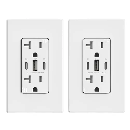 Vista 30 de ELEGRP Tomacorrientes USB, 30 W 6.0 Amp USB C, toma de pared USB de 3 puertos, toma de corriente resistente a manipulaciones de 15 amperios con 2