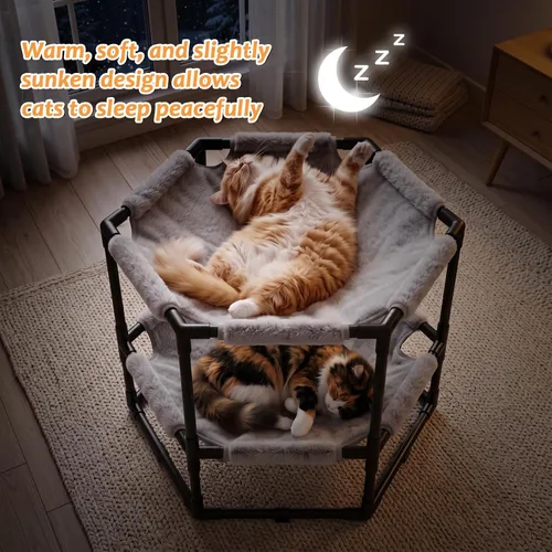 Vista 7 de Hamaca elevada para gatos, litera elevada hexagonal para gatos