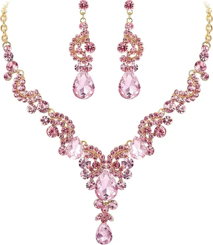 Vista 33 de Ever Faith - Conjunto de collar y aretes de lágrima con cristales de diamantes de imitación para novia, ondas florales