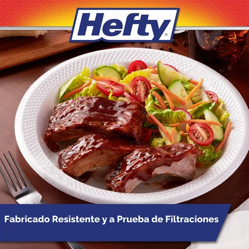 Vista 3 de Hefty Platos de espuma extra fuertes y profundos, redondos, blancos, 10.25 pulgadas, 21 unidades Heavy Duty Disposable Plates, Sturdy, Soak Proof