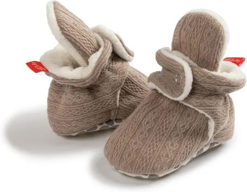 Vista 111 de Botines de forro polar para bebés, niños y niñas, pantuflas antideslizantes con agarre suave, zapatos de calcetín para recién nacidos, cuna