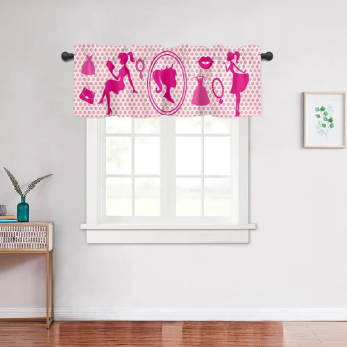 Vista 5 de Cenefa de ventana rosa para mujer, para sala de estar, cortina para dormitorio, baño, tratamiento de ventana con bolsillo para barra, decoración