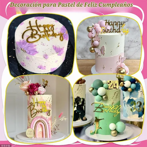 Vista 4 de 10 adornos acrílicos dorados para tartas de cumpleaños, 10 estilos