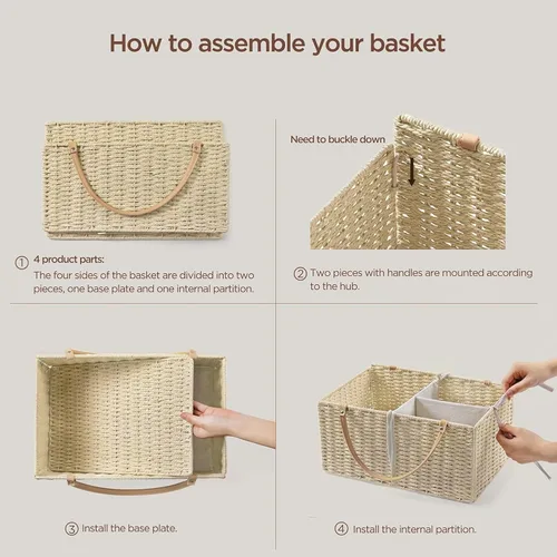 Vista 3 de HBlife Organizador Grande de Pañales para Bebé, Cestas de Almacenamiento de Cuerda de Papel Contenedor de Guardería con Divisor Extraíble