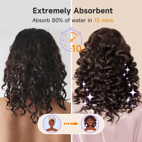Vista 8 de Umisleep Toalla para Cabello 100% Microfibra, 41" x 22" Toalla Súper Absorbente Envolvente con Lazo Elástico, Toalla Grande para Cabello Rizado