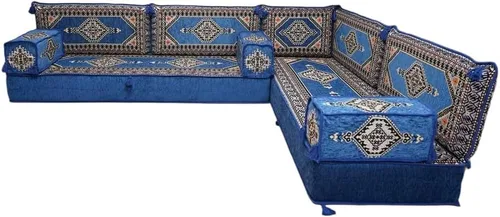 Vista 164 de arabicsofa Juego de asientos Jalsa en forma de L – Majlis árabe hecho a mano con almohadas de respaldo