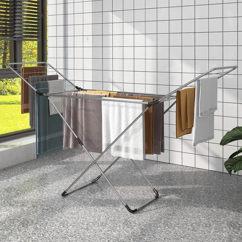 Vista 2 de Tangkula Escurridor de ropa plegable, estante de secado de ropa de aluminio ligero con alas ajustables, 20 rieles de secado, colgador de lavandería