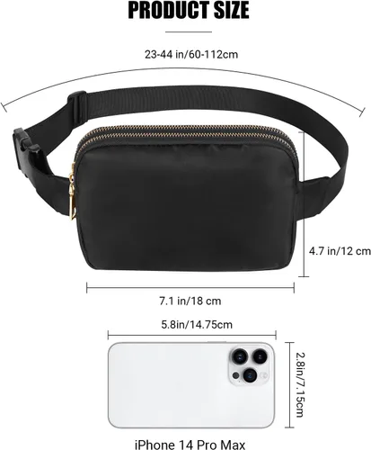 Vista 5 de Sindax Riñonera impermeable para mujer, bolsa de cinturón con bolsa ajustable a la moda para viajes, entrenamiento, correr, senderismo, 01-Negro, M