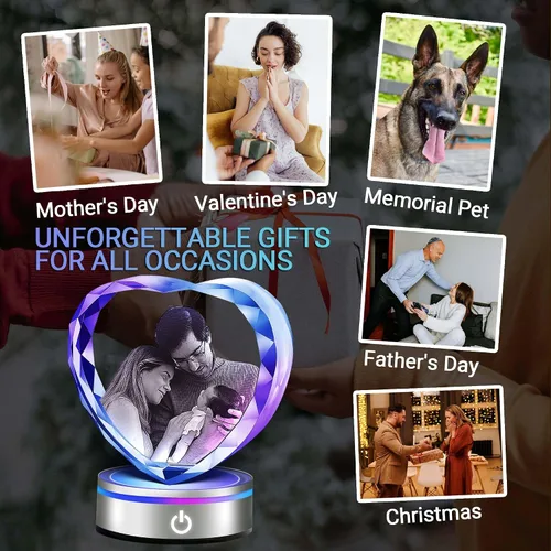 Vista 4 de Foto de cristal 3D personalizada, regalos personalizados para mujeres, mamá, marco de fotos de cristal, regalos de aniversario personalizados
