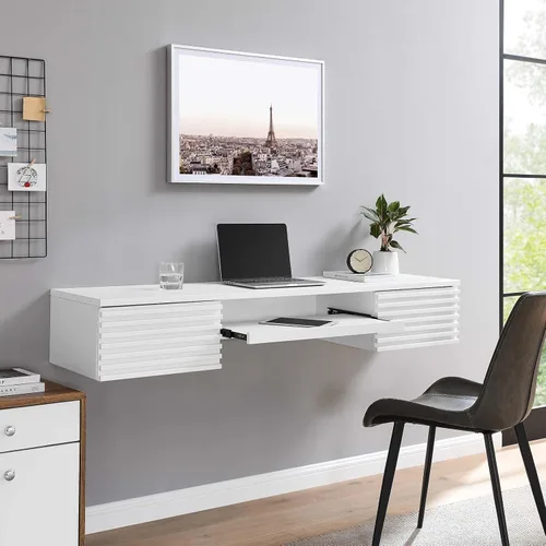 Vista 5 de Modway Render Mid-Century - Escritorio de oficina moderno para montaje en pared, roble