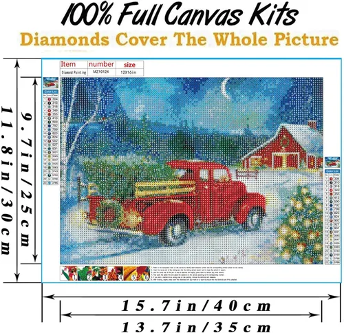 Vista 4 de RUIHA Kit de pintura de diamantes de Navidad, kit de arte de diamantes de invierno para adultos, pintura 5D de camión rojo con taladro completo