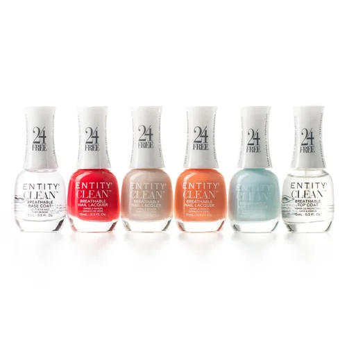 Vista 5 de Entity Juego de esmalte de uñas limpio, paquete de 6 esmaltes de uñas combinado con capa superior y base, juego libre de crueldad animal y vegano