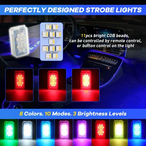Vista 2 de 4 piezas de luces LED estroboscópicas inalámbricas con mando a distancia, 8 colores, 10 modos de iluminación, luz trasera para bicicleta recargable