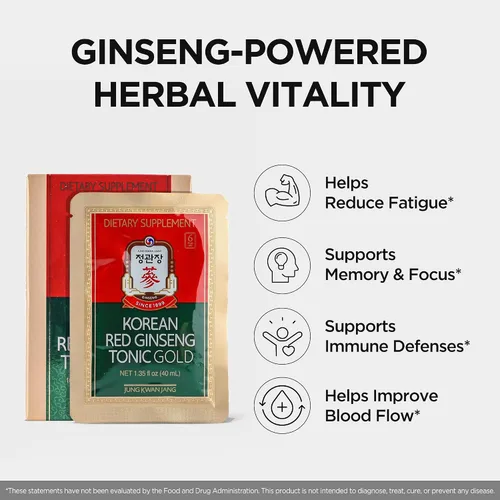 Vista 3 de JungKwanJang - Bebida energética de ginseng rojo coreano con 6 extractos botánicos, refuerzo diario para el sistema inmunológico y vitalidad