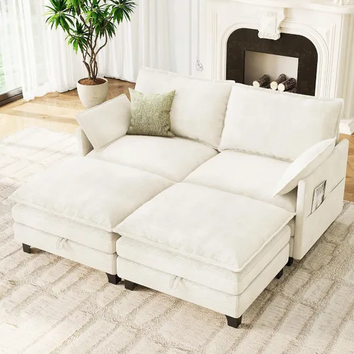 Vista 30 de Sofá modular moderno en forma de L de 106 pulgadas, sofá nube de felpilla con otomana de almacenamiento, sofás de asiento profundo con bolsillo Verde