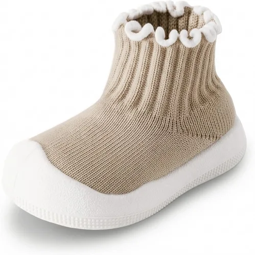 Vista 9 de Zapatos de calcetín para bebé niña, con volantes, antideslizantes, suela de goma suave, ligeros, transpirables, zapatos descalzos
