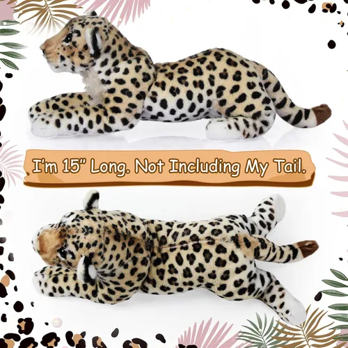 Vista 2 de RoundFunny Animal de peluche de 15 pulgadas, tigre, leopardo, león, guepardo, realista, juguetes de animales salvajes de la selva, juguetes