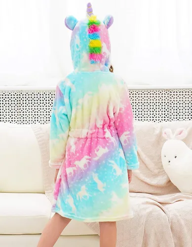 Vista 4 de Doctor Unicorn Bata de baño con capucha de unicornio suave para niñas, Blanco
