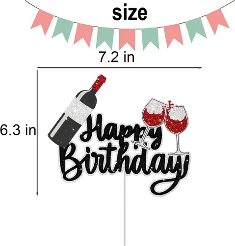 Vista 4 de Decoración para tartas de vino tinto para hombres y mujeres, decoración de tartas, decoración de fiesta de vino para cumpleaños 40, 50, 60