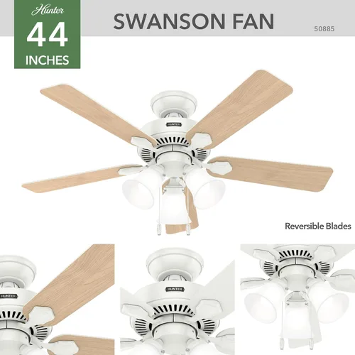 Vista 11 de Hunter Swanson 50885 - Ventilador de techo interior de 44 pulgadas con luces LED, ventilador de techo blanco con cadena de tracción