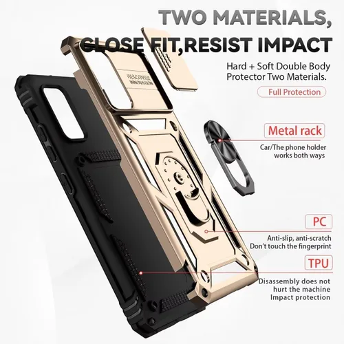 Vista 3 de Funda para Galaxy A32 4G, Samsung A32 4G SM-A325F con protector de pantalla de vidrio templado y cubierta de cámara deslizante, anillo magnético