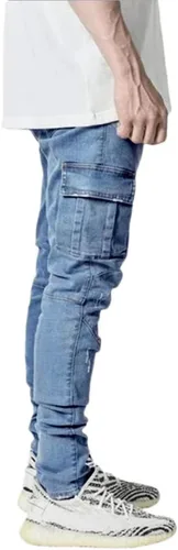 Vista 3 de ABSECAI Mens Fashion Slim Fit Skinny Hip Hop Cargo Straps Jeans