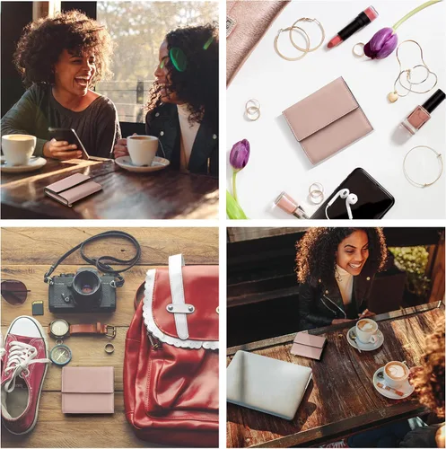 Vista 5 de Travelambo Cartera pequeña y compacta con bloqueo RFID para tarjetas de crédito, monedero de bolsillo para mujer