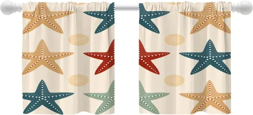 Vista 14 de Shrahala Beach Scenery Blackout Curtain Tiers, Coastal Landscape Kitchen Valance Light Blocking Tier Drapes with Rod Pocket, 2 Pack 26 X 24 in Blue1