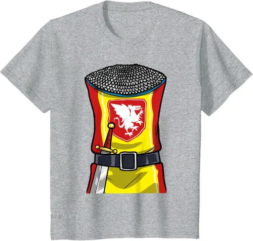 Vista 43 de Disfraz medieval de caballero de Halloween, camiseta para niños con espada de armadura, Negro, S