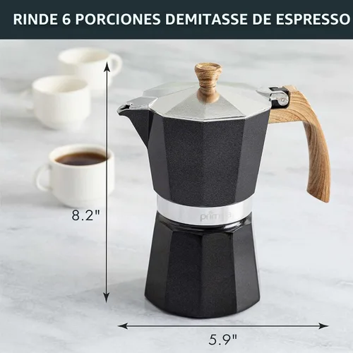 Vista 4 de Primula Cafetera espresso de aluminio para estufa, cafetera percoladora para moka, café cubano, capuchino, café con leche y más, perfecta para Negro