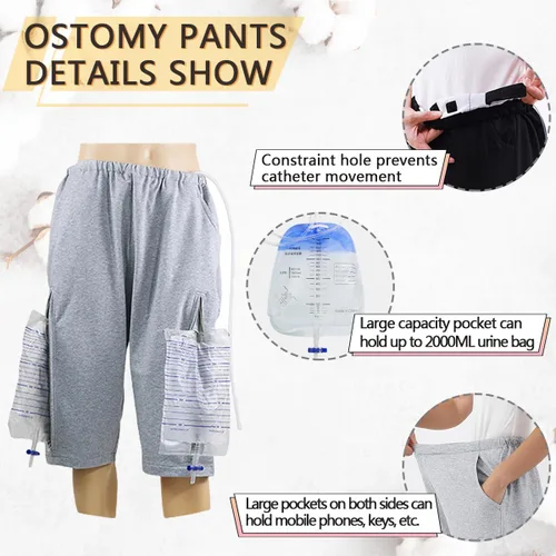 Vista 5 de Pantalones unisex para el cuidado de la incontinencia, pantalones de drenaje urinario, pantalones de catéter, pantalones de fístula, bolsas