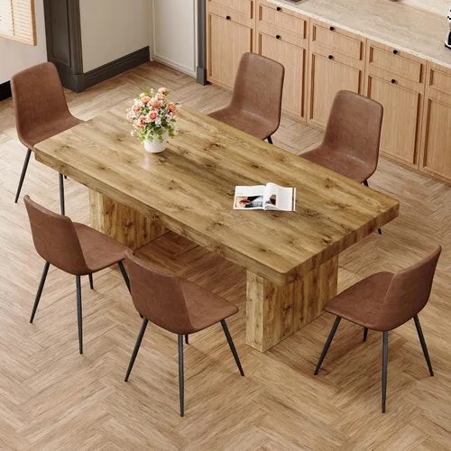 Vista 67 de gopop Mesa de comedor de mármol de 63 pulgadas, tablero de mesa de comedor MDF con patrón de mármol y base para cocina y comedor.