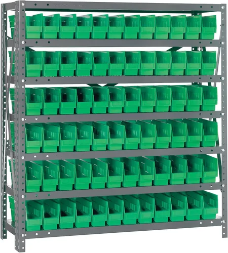Vista 317 de Quantum QSBU-245BK Heavy Duty Shelving Unit with (7) Shelves and (24) QUS245 Black Bins for Garage Warehouse Storage Distribution 400 lb Load