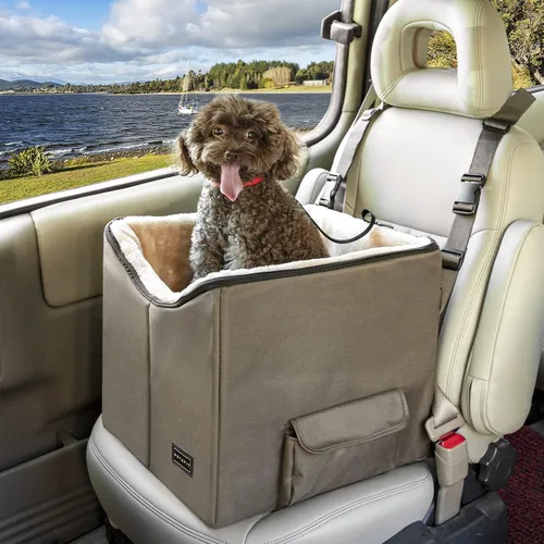 Vista 10 de Petsfit Asiento de automóvil para perros pequeños, asiento elevador de automóvil de viaje para mascotas con cinturón de seguridad, cojín lavable